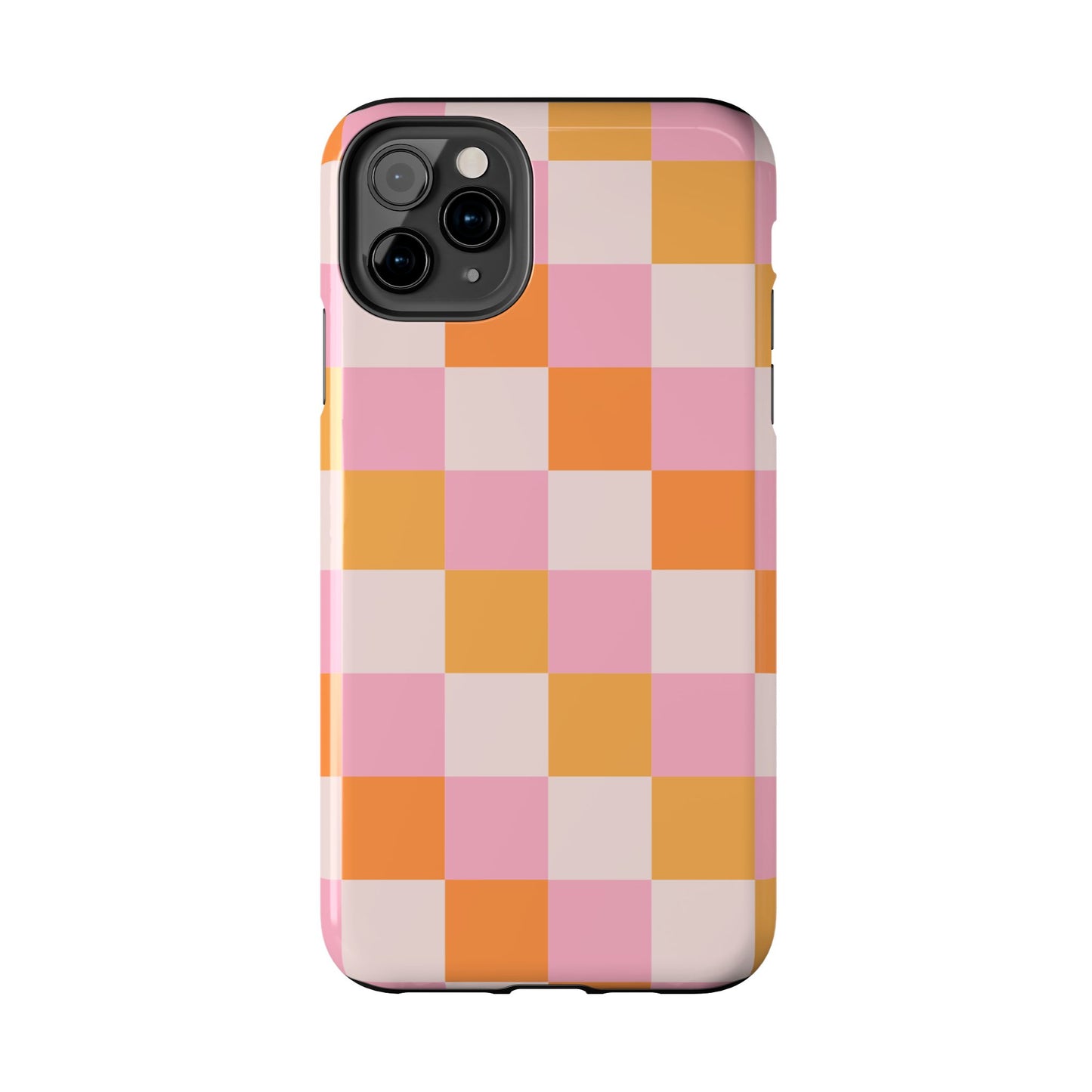 CHECKED ORANGE PINK WHITE-Tough Phone Cases