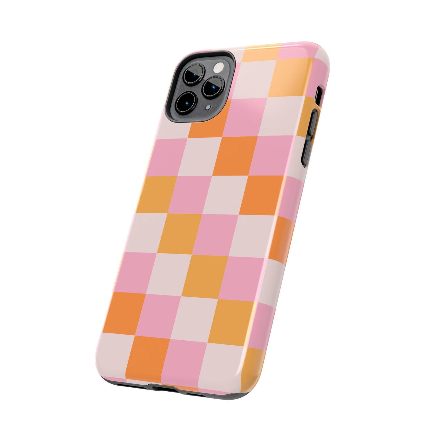 CHECKED ORANGE PINK WHITE-Tough Phone Cases