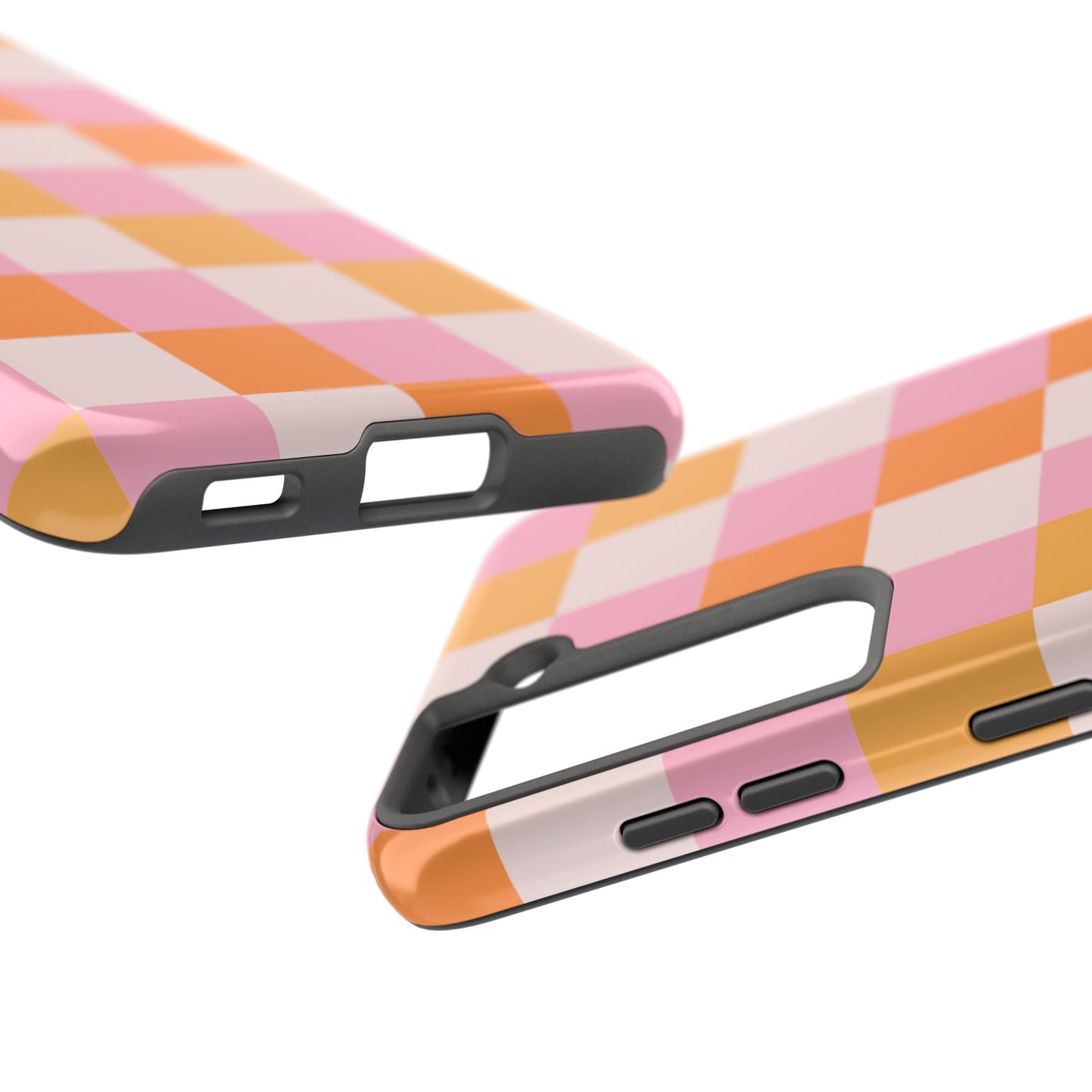 CHECKED ORANGE PINK WHITE-Tough Phone Cases