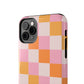 CHECKED ORANGE PINK WHITE-Tough Phone Cases