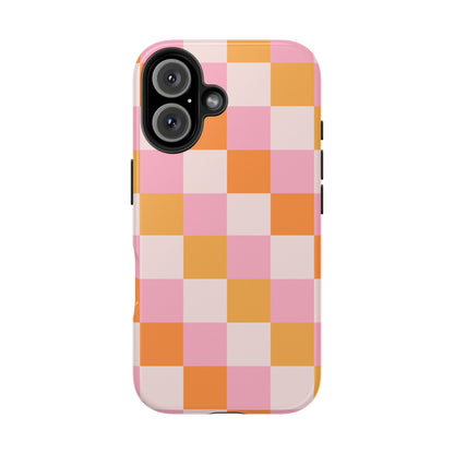 CHECKED ORANGE PINK WHITE-Tough Phone Cases