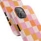 CHECKED ORANGE PINK WHITE-Tough Phone Cases