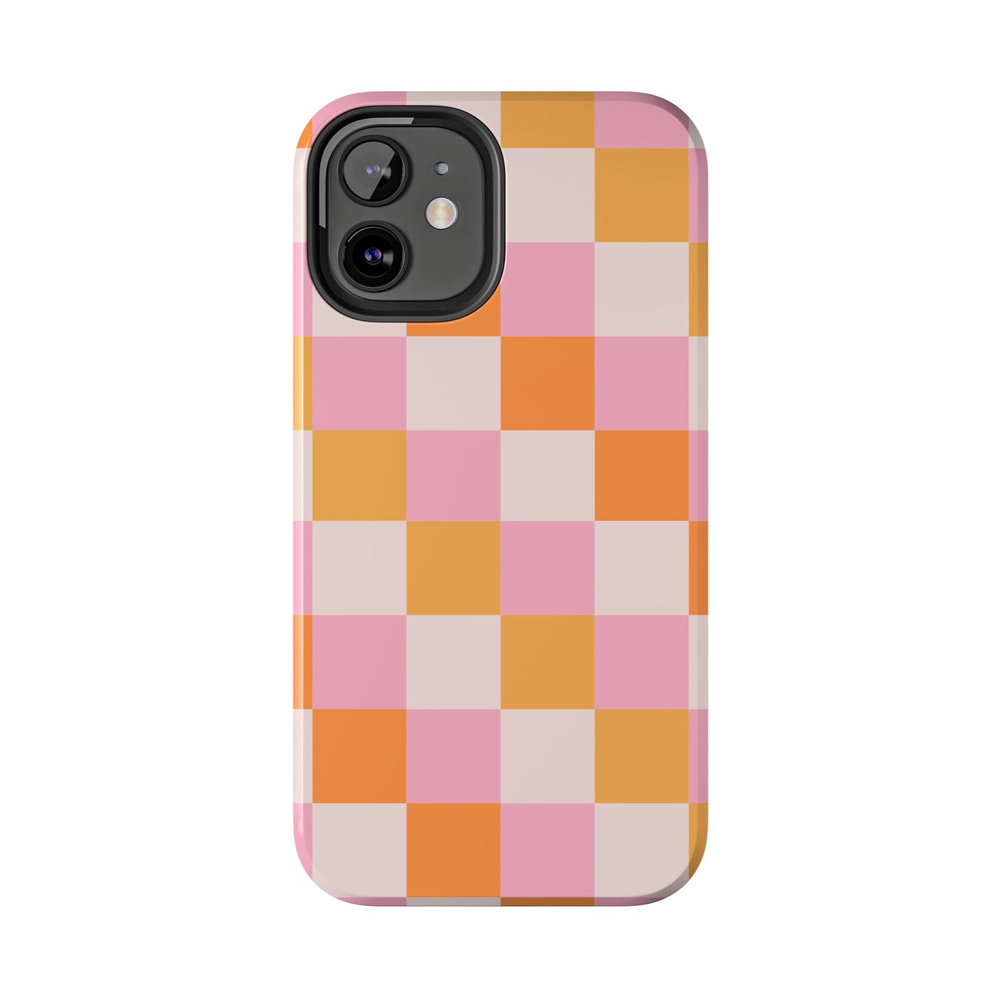 CHECKED ORANGE PINK WHITE-Tough Phone Cases