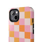 CHECKED ORANGE PINK WHITE-Tough Phone Cases