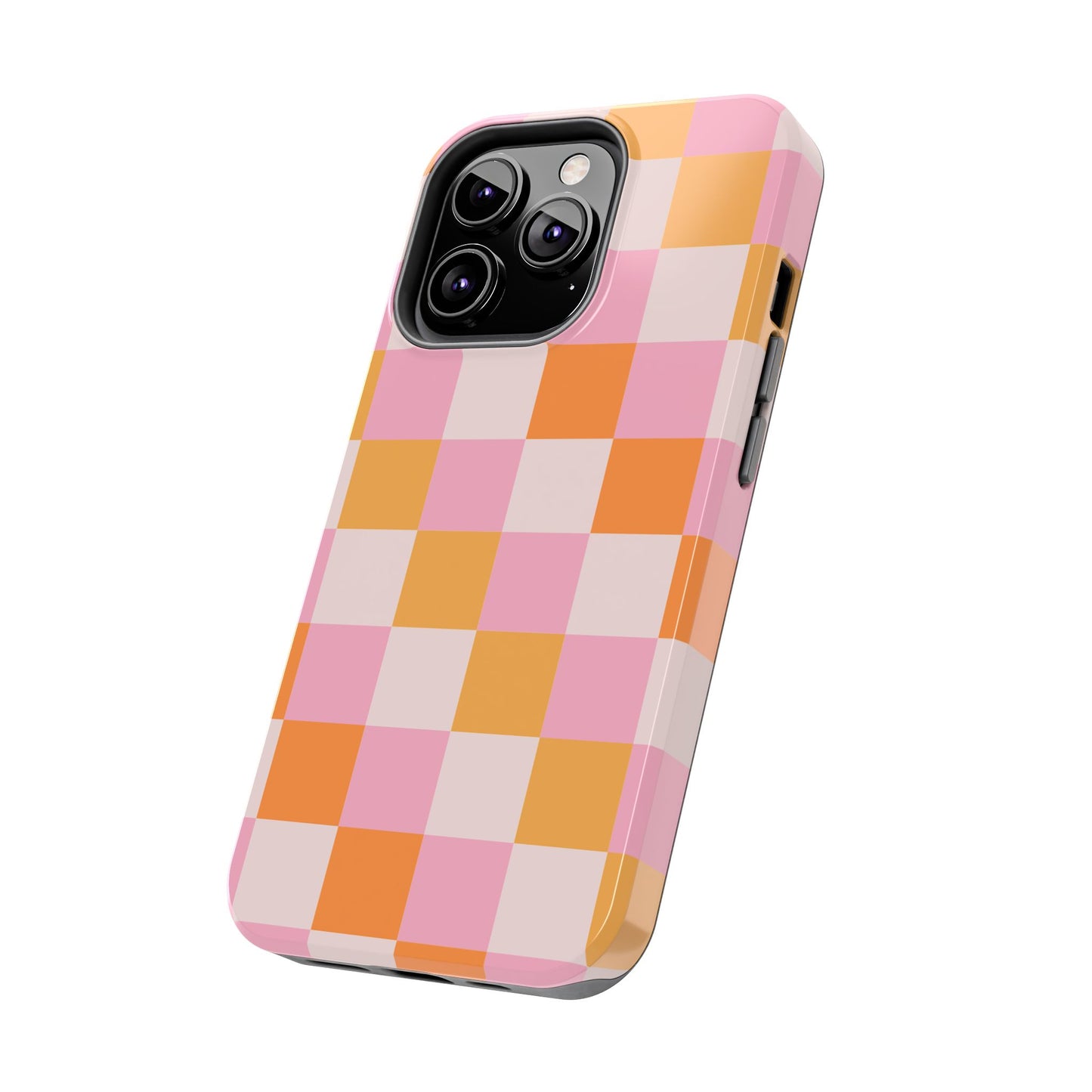 CHECKED ORANGE PINK WHITE-Tough Phone Cases