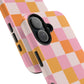 CHECKED ORANGE PINK WHITE-Tough Phone Cases