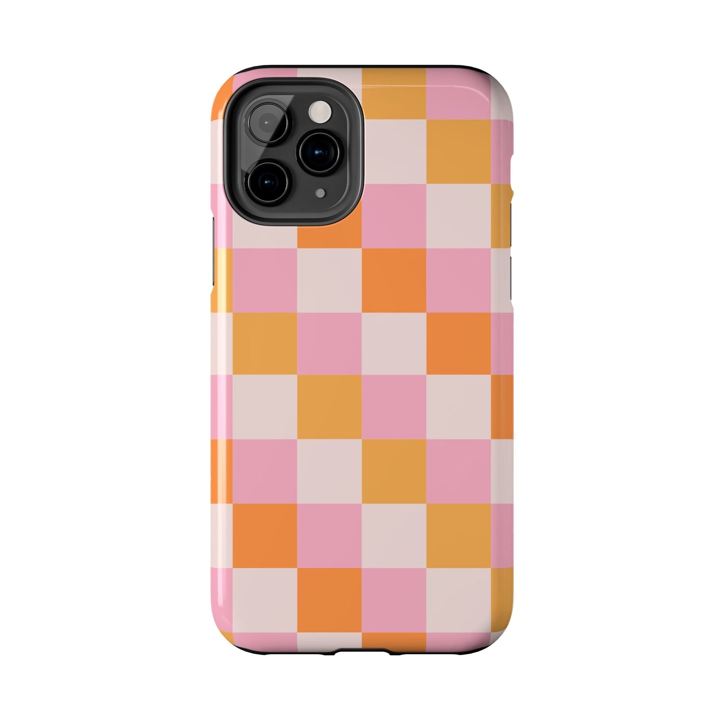 CHECKED ORANGE PINK WHITE-Tough Phone Cases