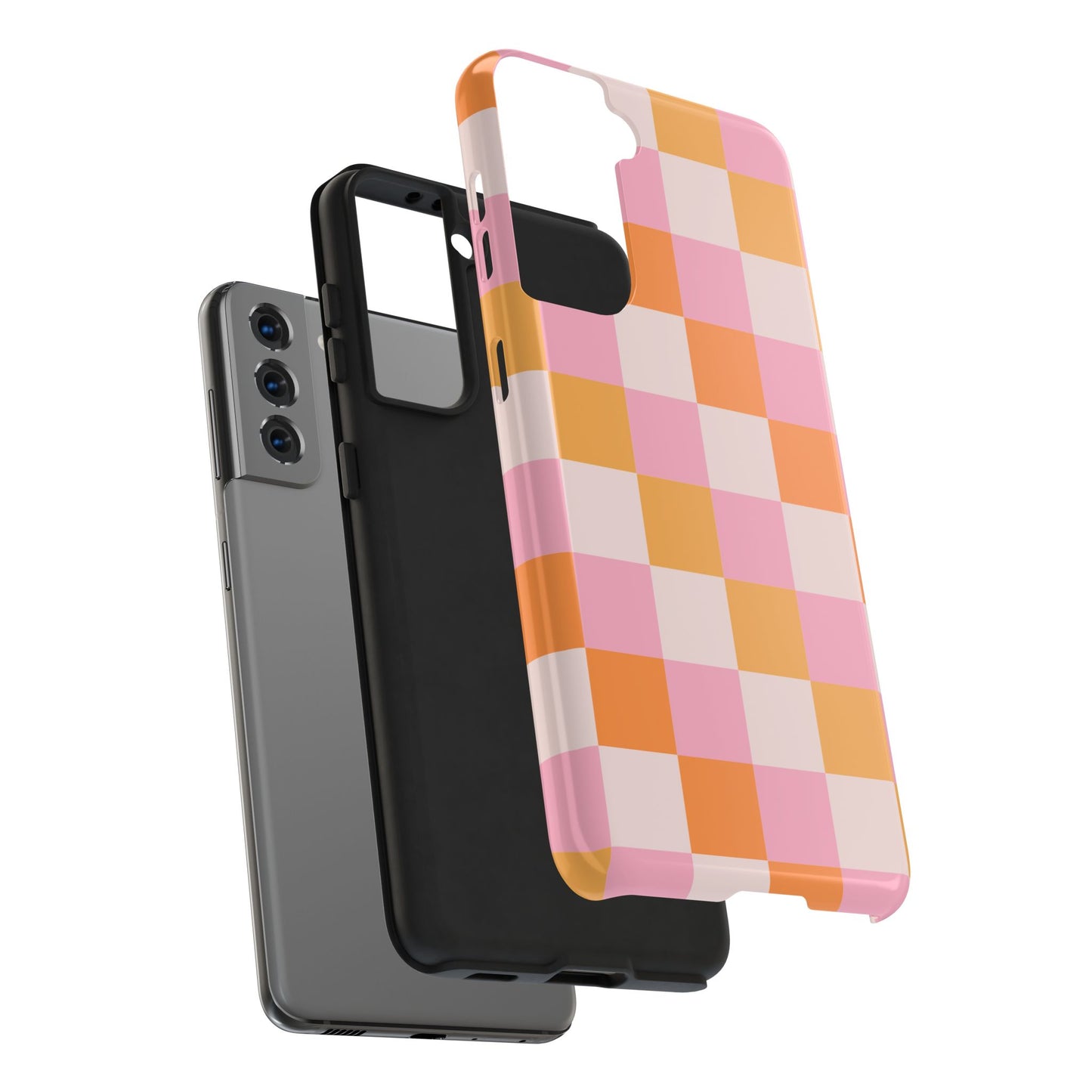 CHECKED ORANGE PINK WHITE-Tough Phone Cases