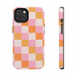 CHECKED ORANGE PINK WHITE-Tough Phone Cases