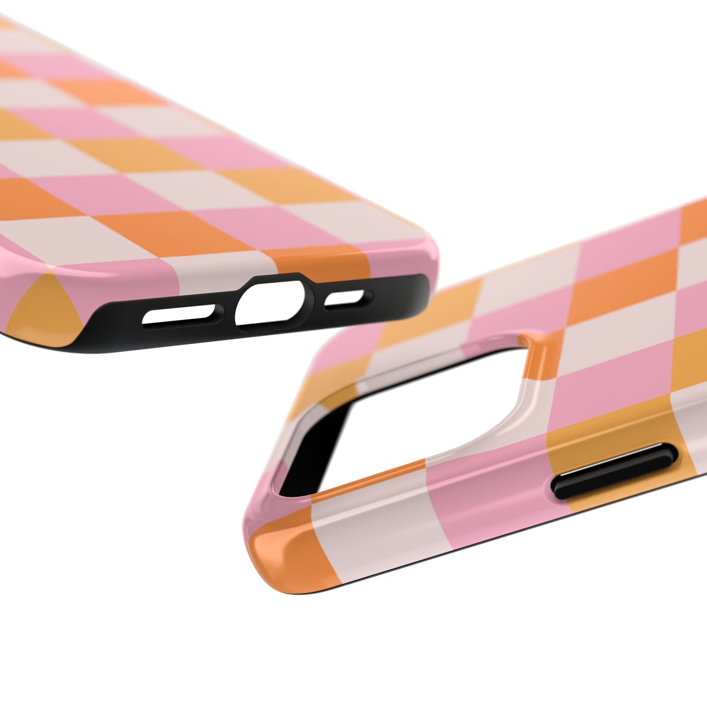 CHECKED ORANGE PINK WHITE-Tough Phone Cases