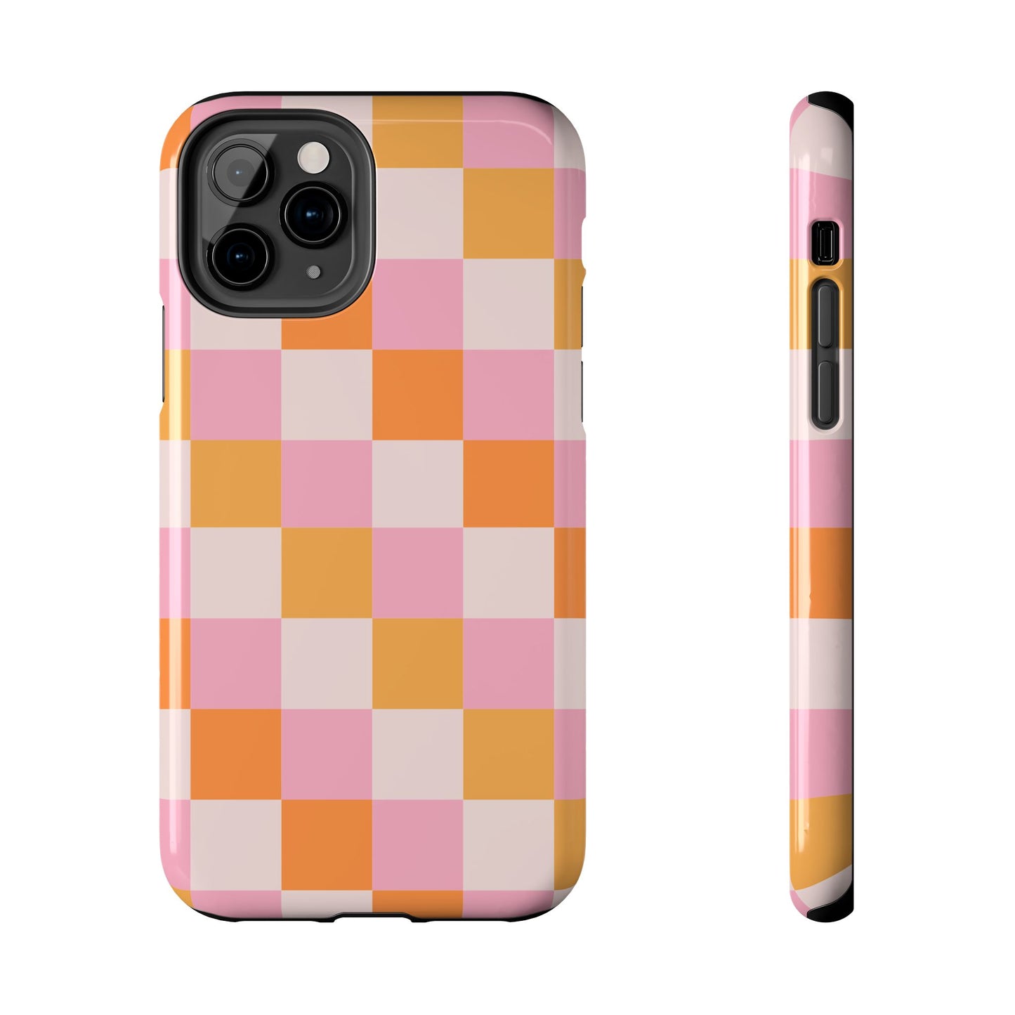 CHECKED ORANGE PINK WHITE-Tough Phone Cases