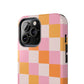 CHECKED ORANGE PINK WHITE-Tough Phone Cases