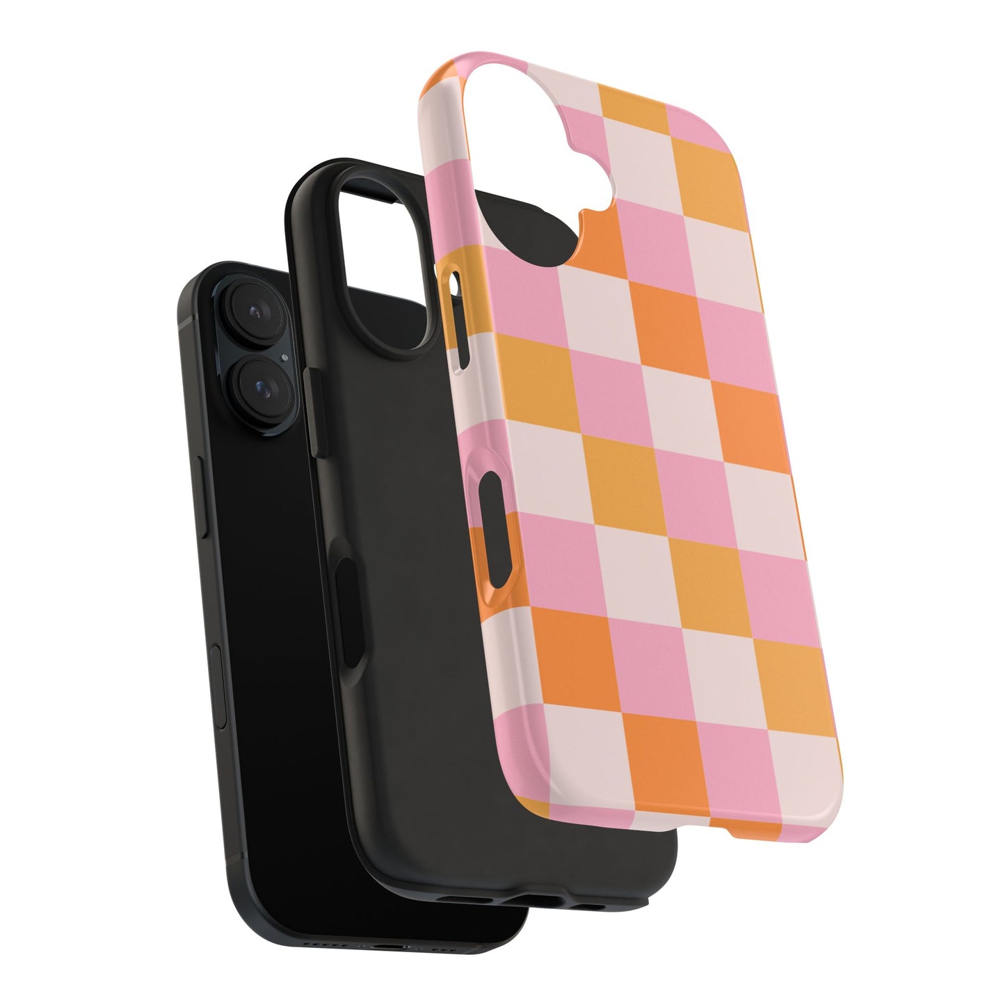 CHECKED ORANGE PINK WHITE-Tough Phone Cases