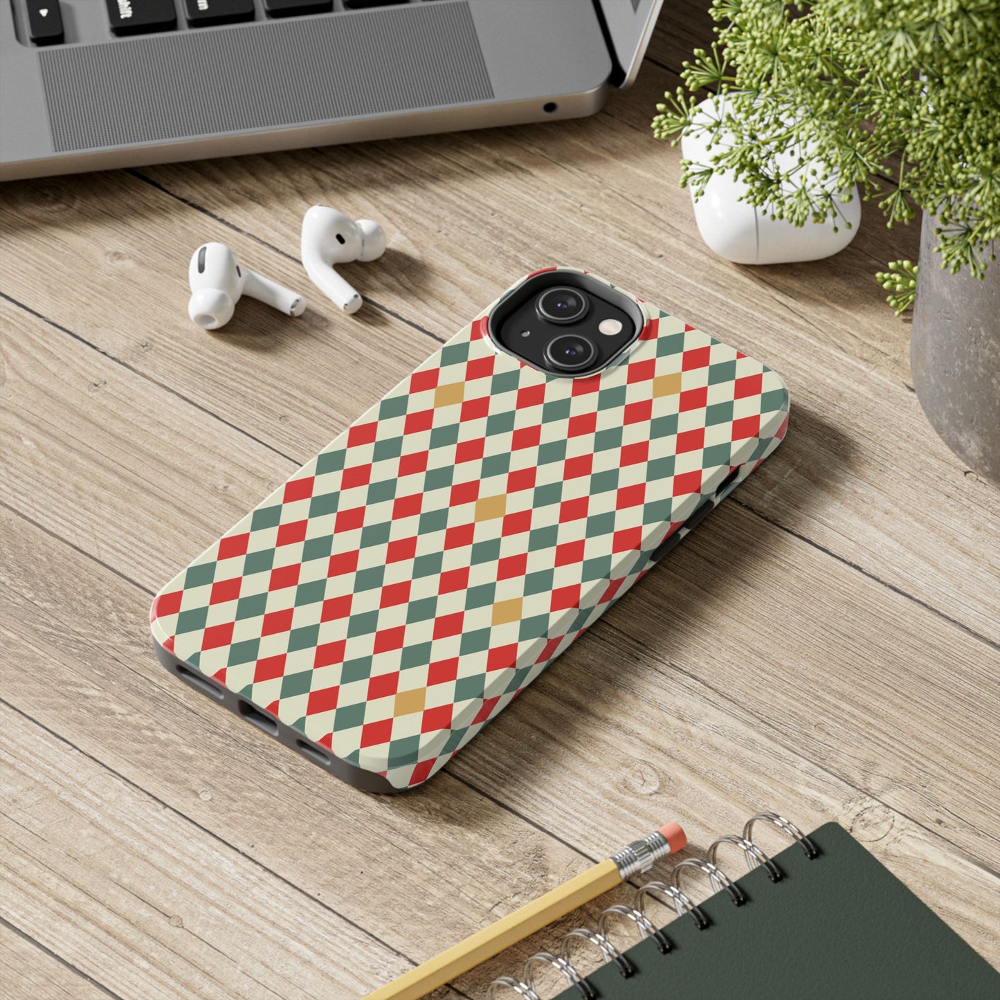 DIAMOND CHECKED CHRISTMAS COLORS-Tough Phone Cases