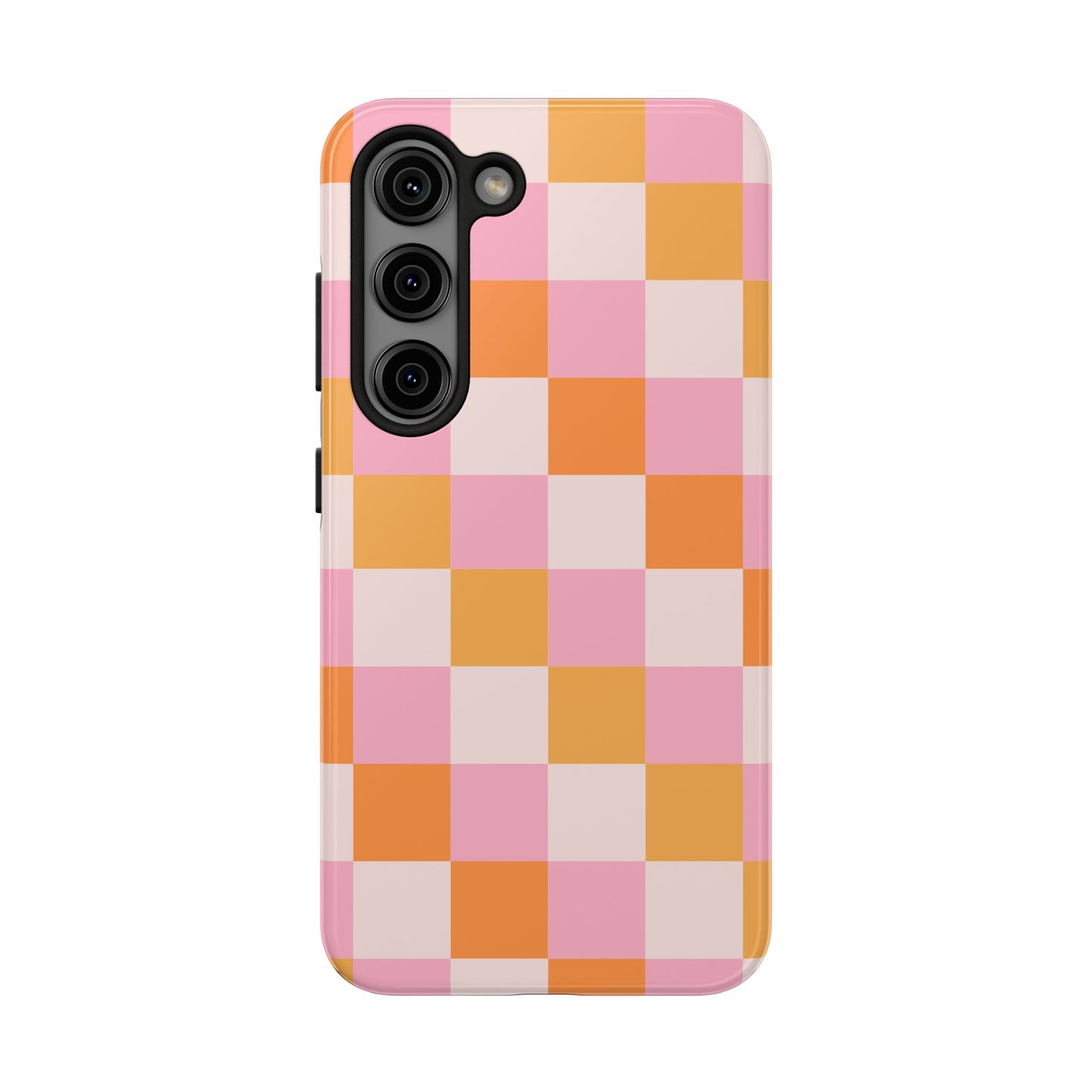 CHECKED ORANGE PINK WHITE-Tough Phone Cases