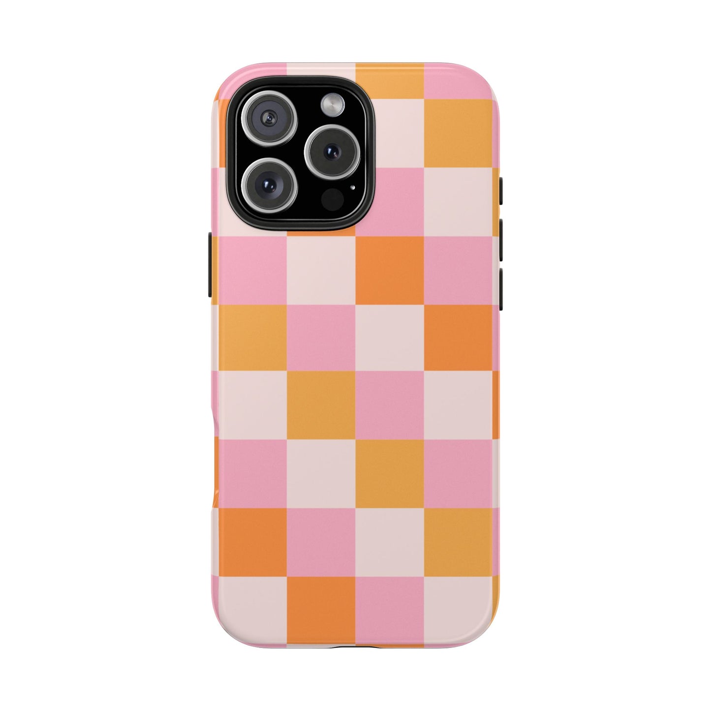 CHECKED ORANGE PINK WHITE-Tough Phone Cases