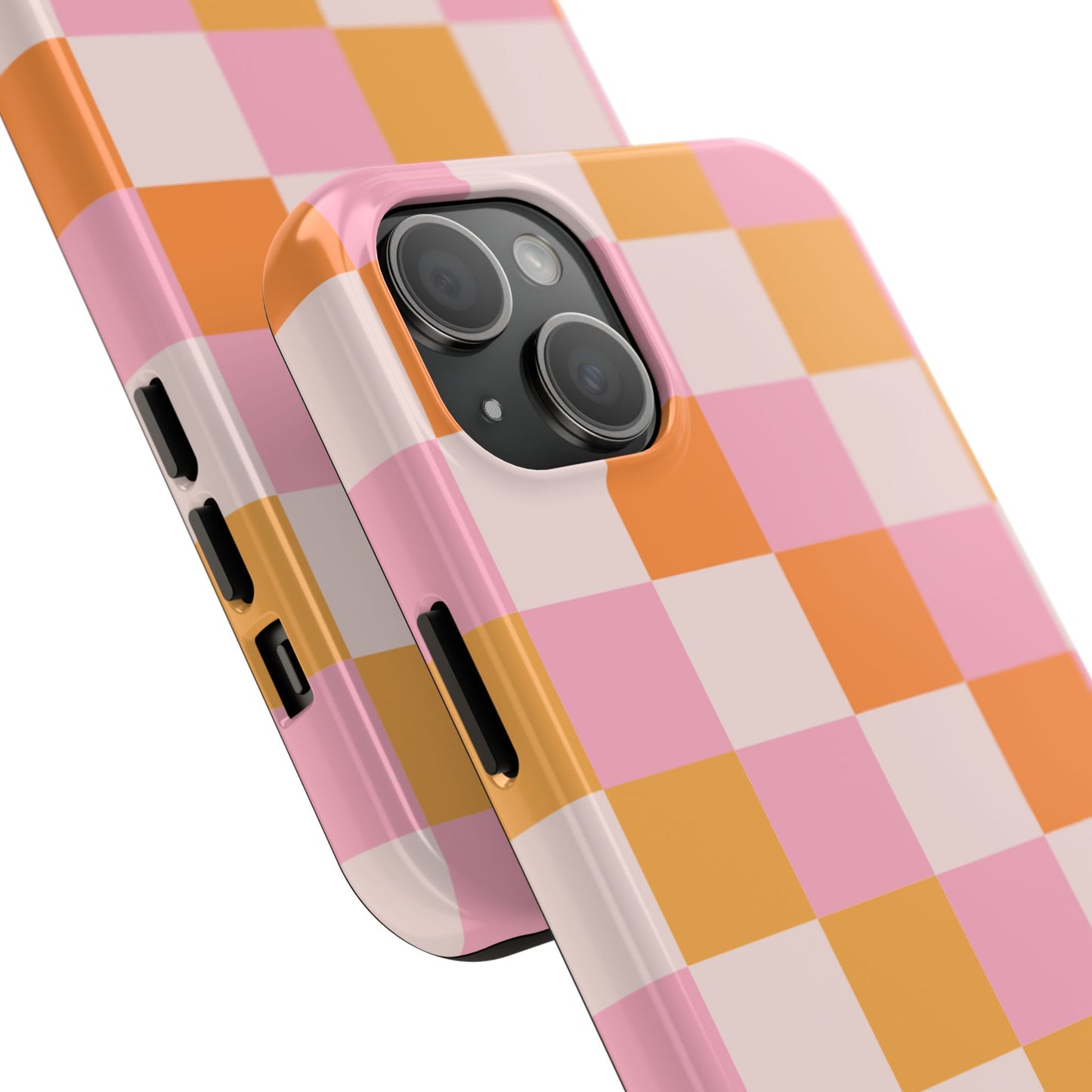 CHECKED ORANGE PINK WHITE-Tough Phone Cases