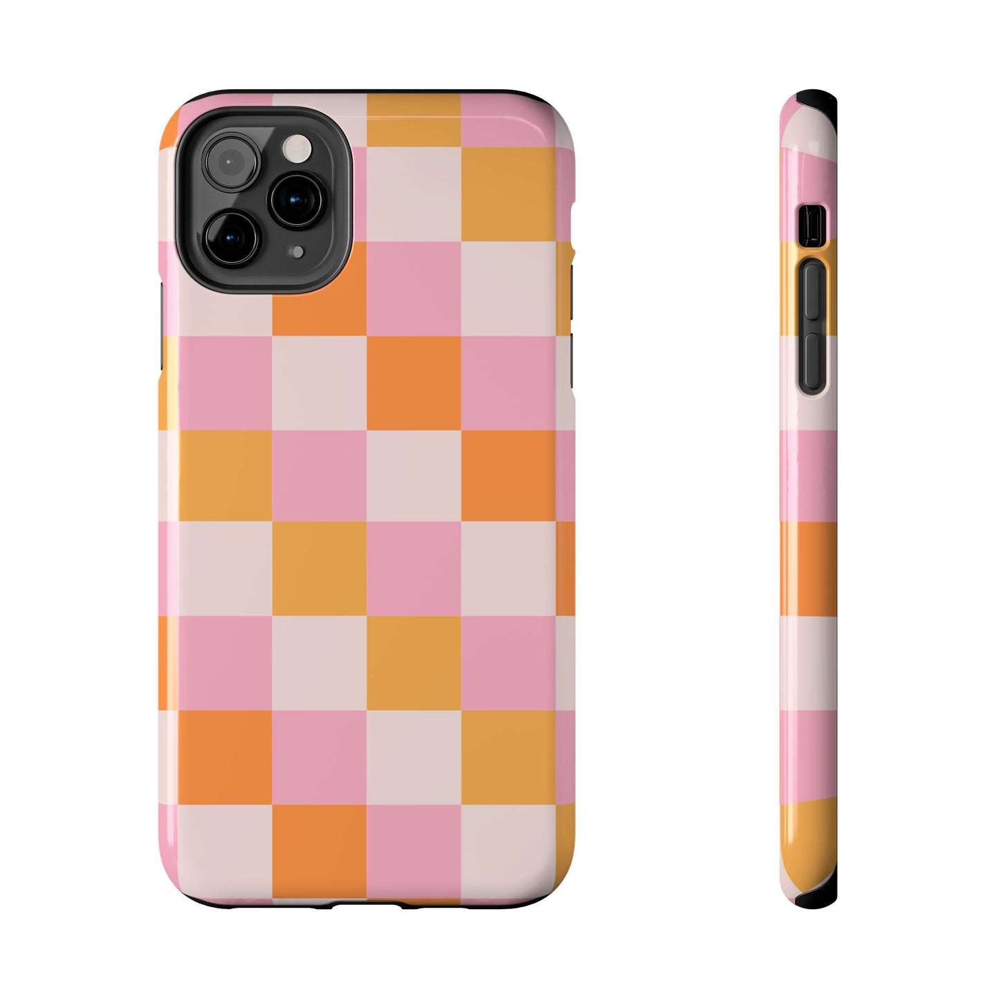 CHECKED ORANGE PINK WHITE-Tough Phone Cases