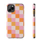 CHECKED ORANGE PINK WHITE-Tough Phone Cases