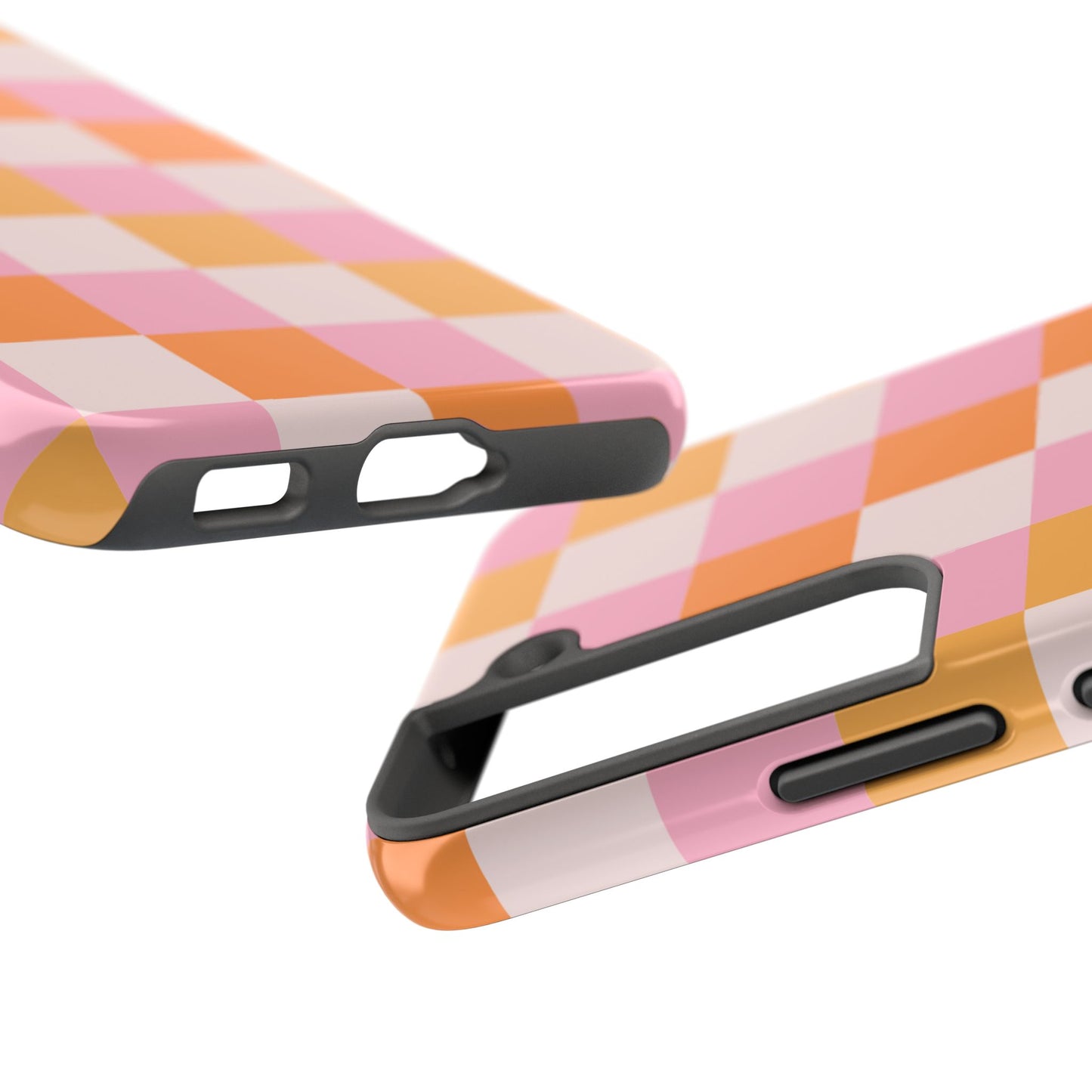 CHECKED ORANGE PINK WHITE-Tough Phone Cases