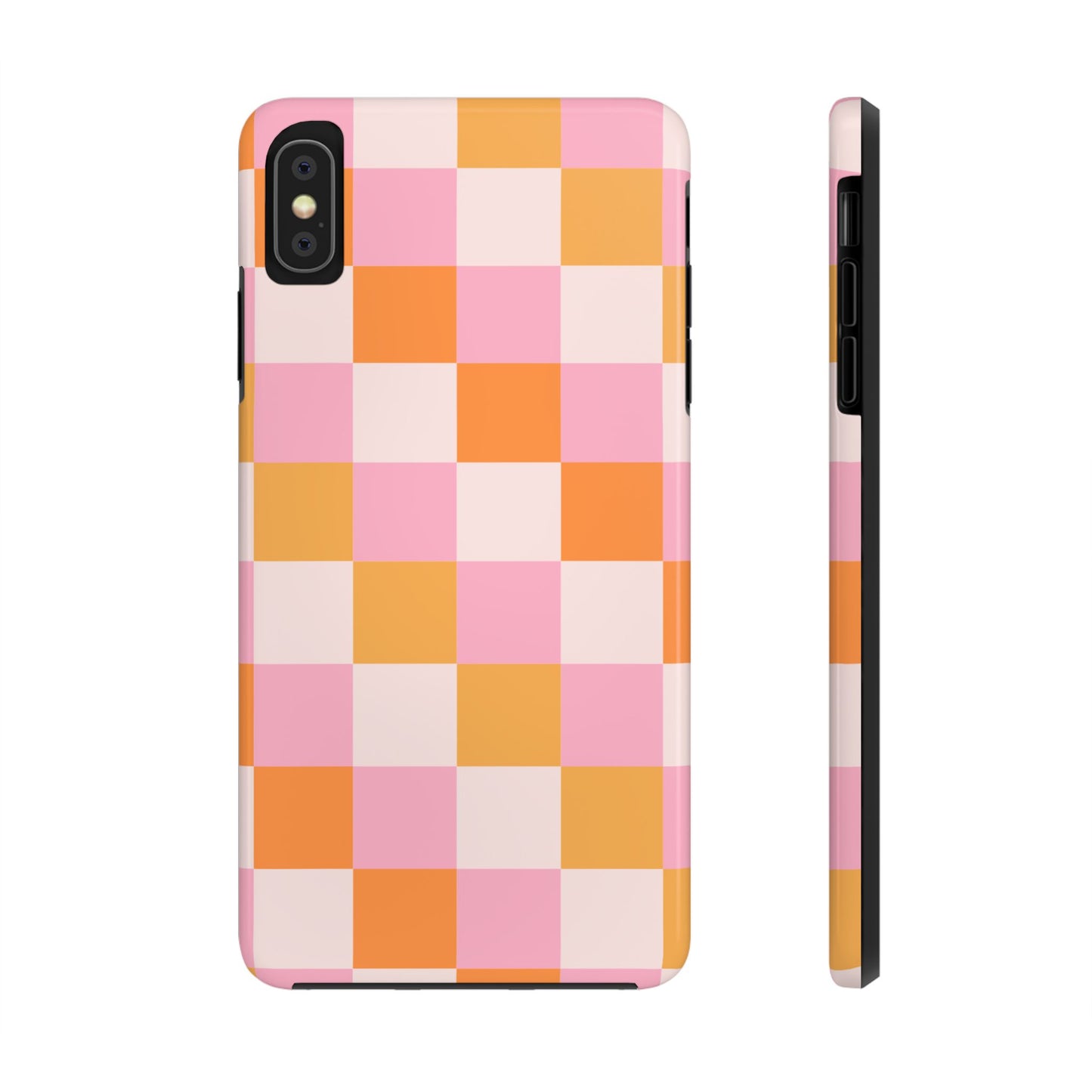 CHECKED ORANGE PINK WHITE-Tough Phone Cases