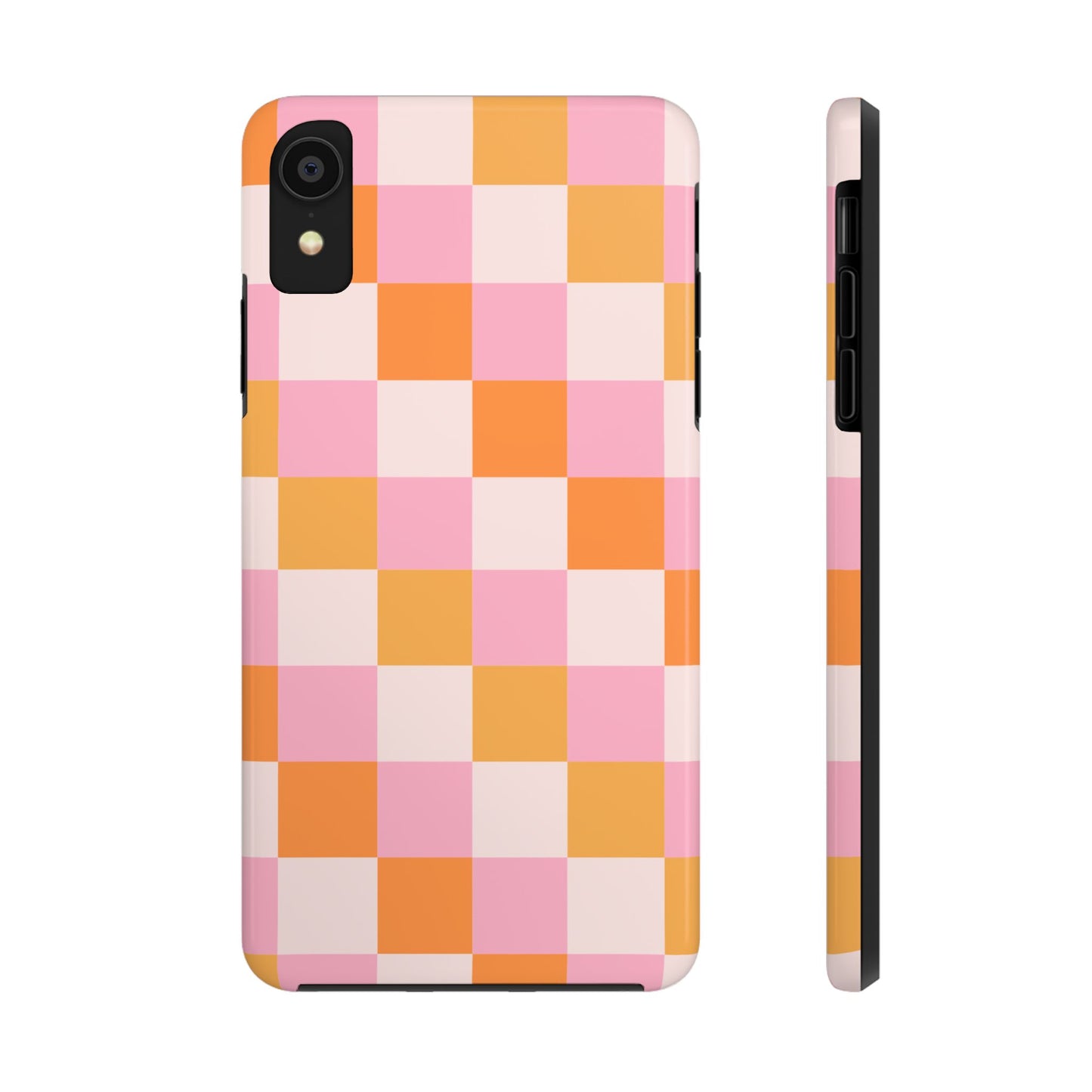 CHECKED ORANGE PINK WHITE-Tough Phone Cases