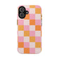 CHECKED ORANGE PINK WHITE-Tough Phone Cases