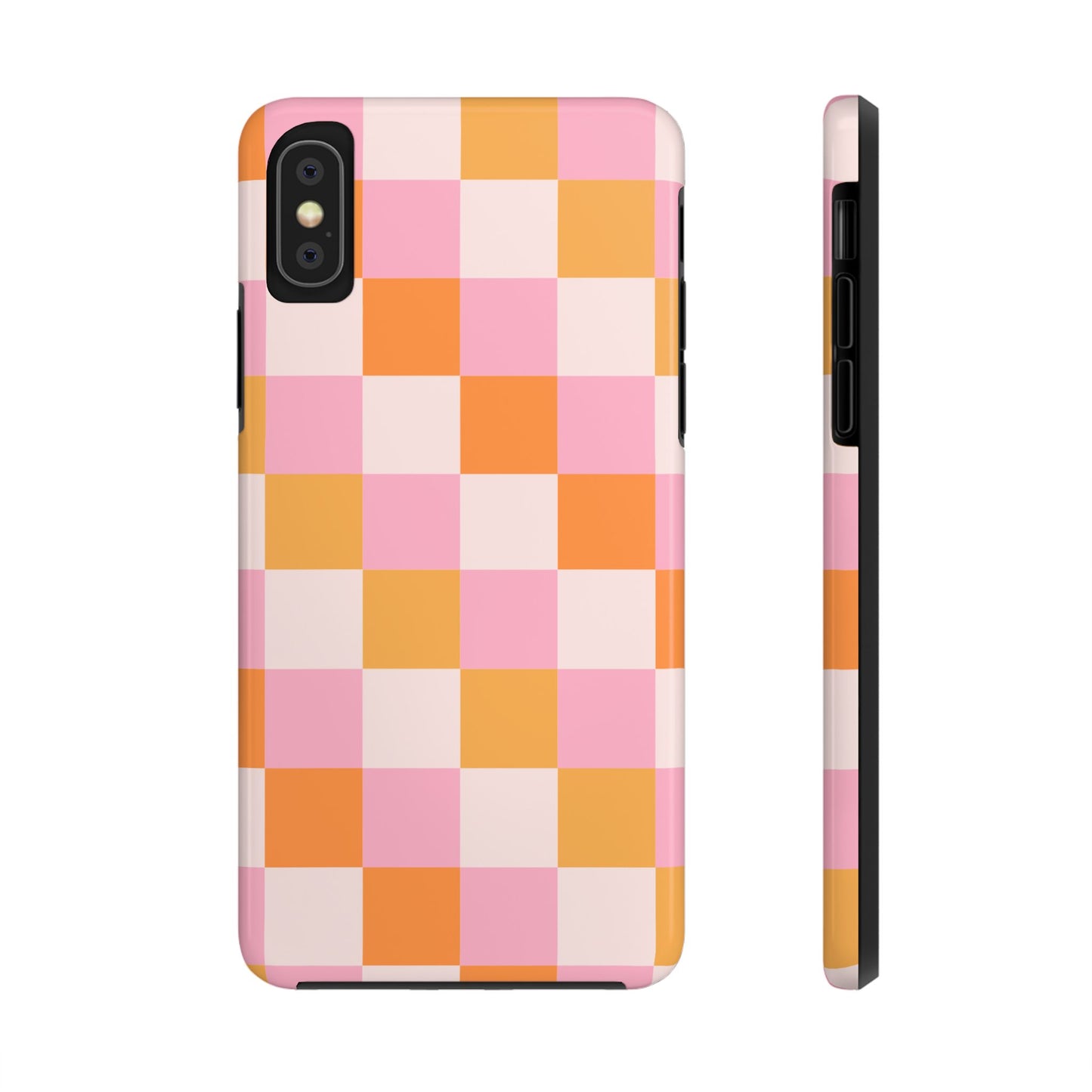 CHECKED ORANGE PINK WHITE-Tough Phone Cases