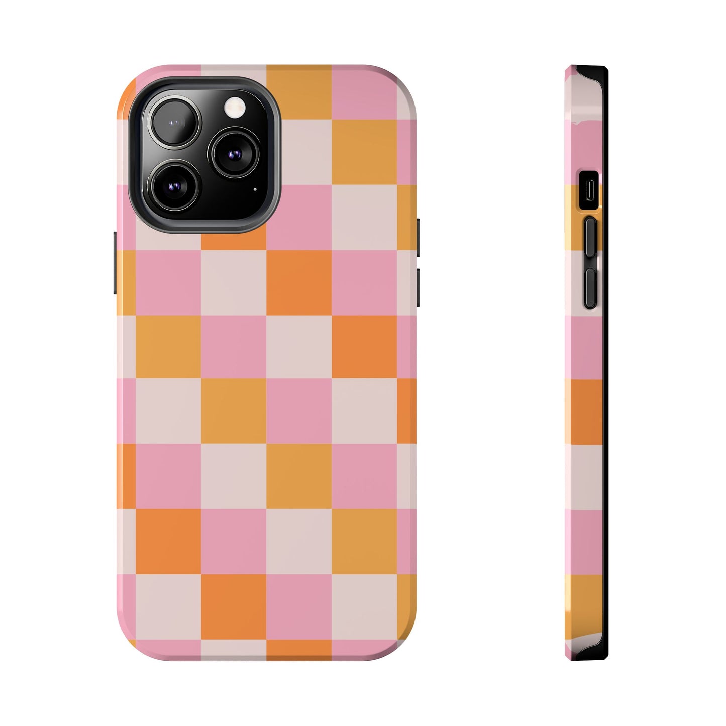 CHECKED ORANGE PINK WHITE-Tough Phone Cases