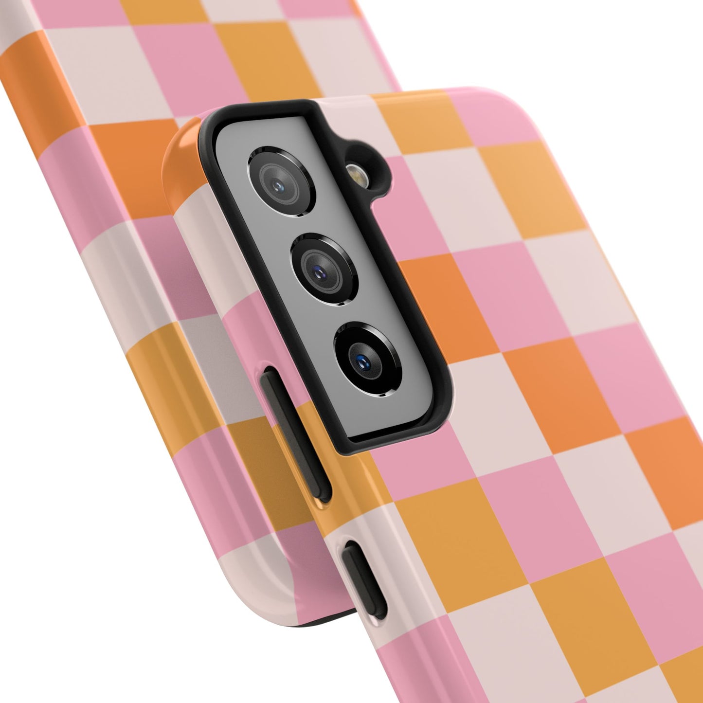 CHECKED ORANGE PINK WHITE-Tough Phone Cases