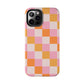 CHECKED ORANGE PINK WHITE-Tough Phone Cases