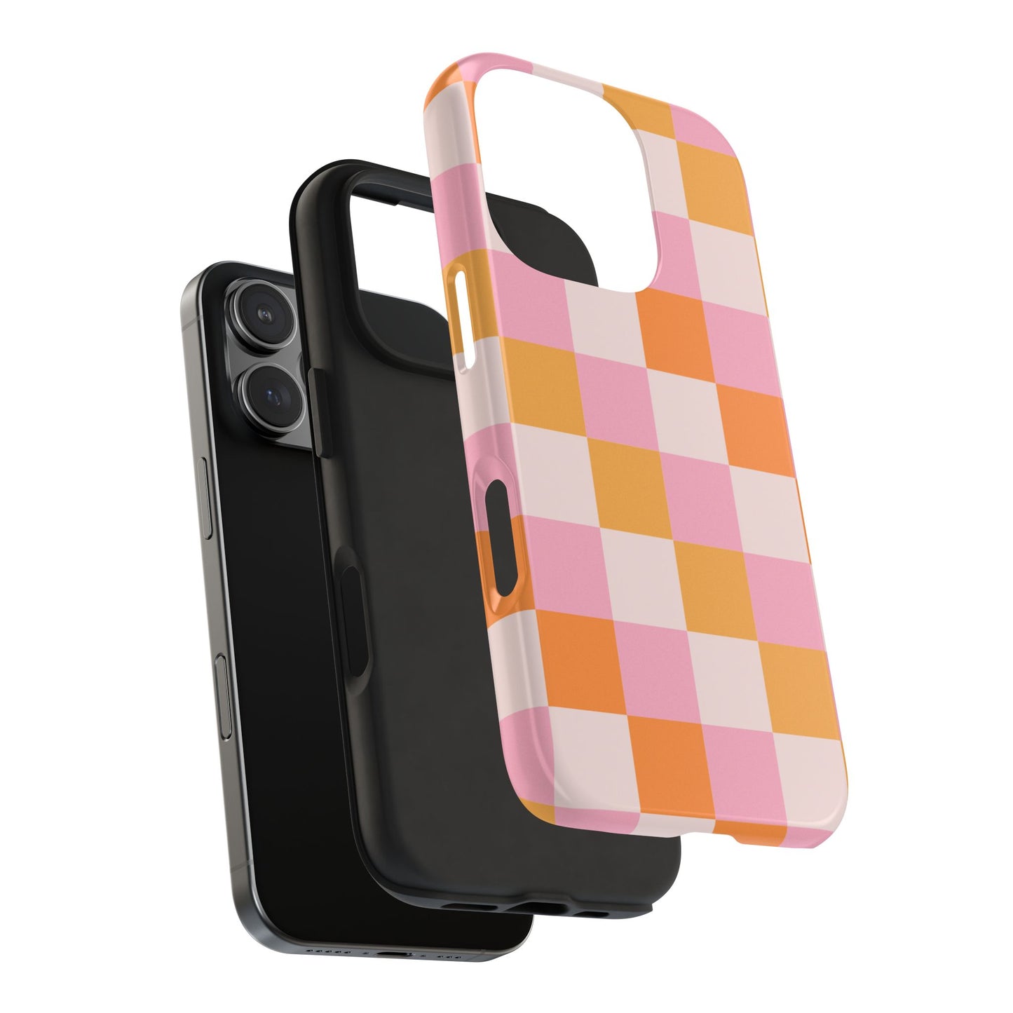 CHECKED ORANGE PINK WHITE-Tough Phone Cases