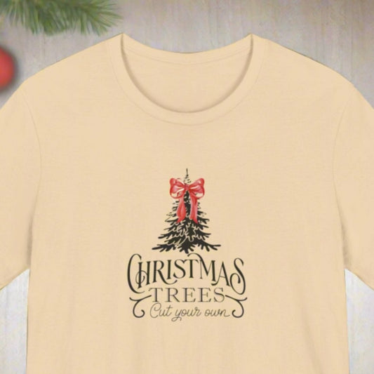 Old Fashion Christmas Tree Red Bow Unisex Jersey Short Sleeve Tee