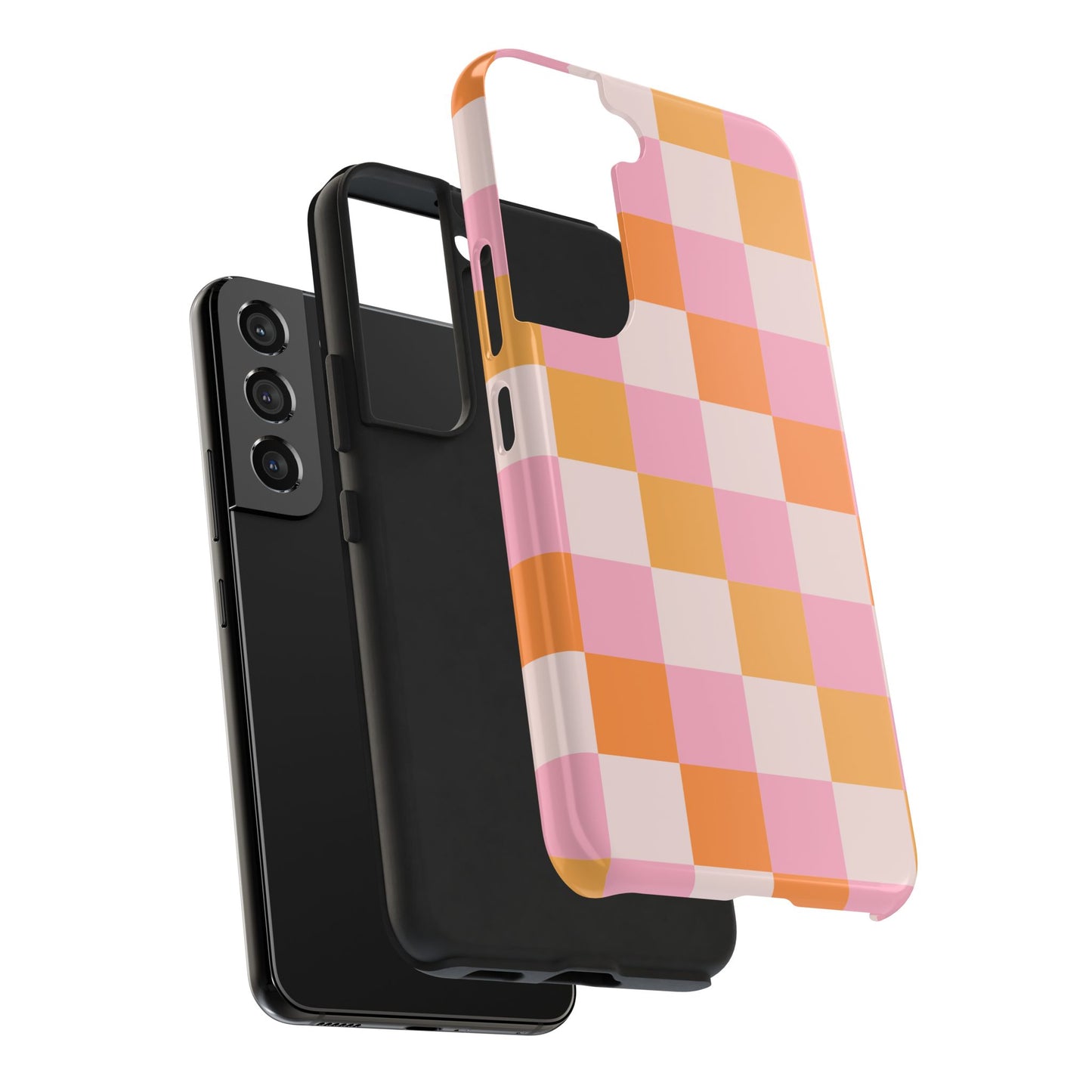 CHECKED ORANGE PINK WHITE-Tough Phone Cases