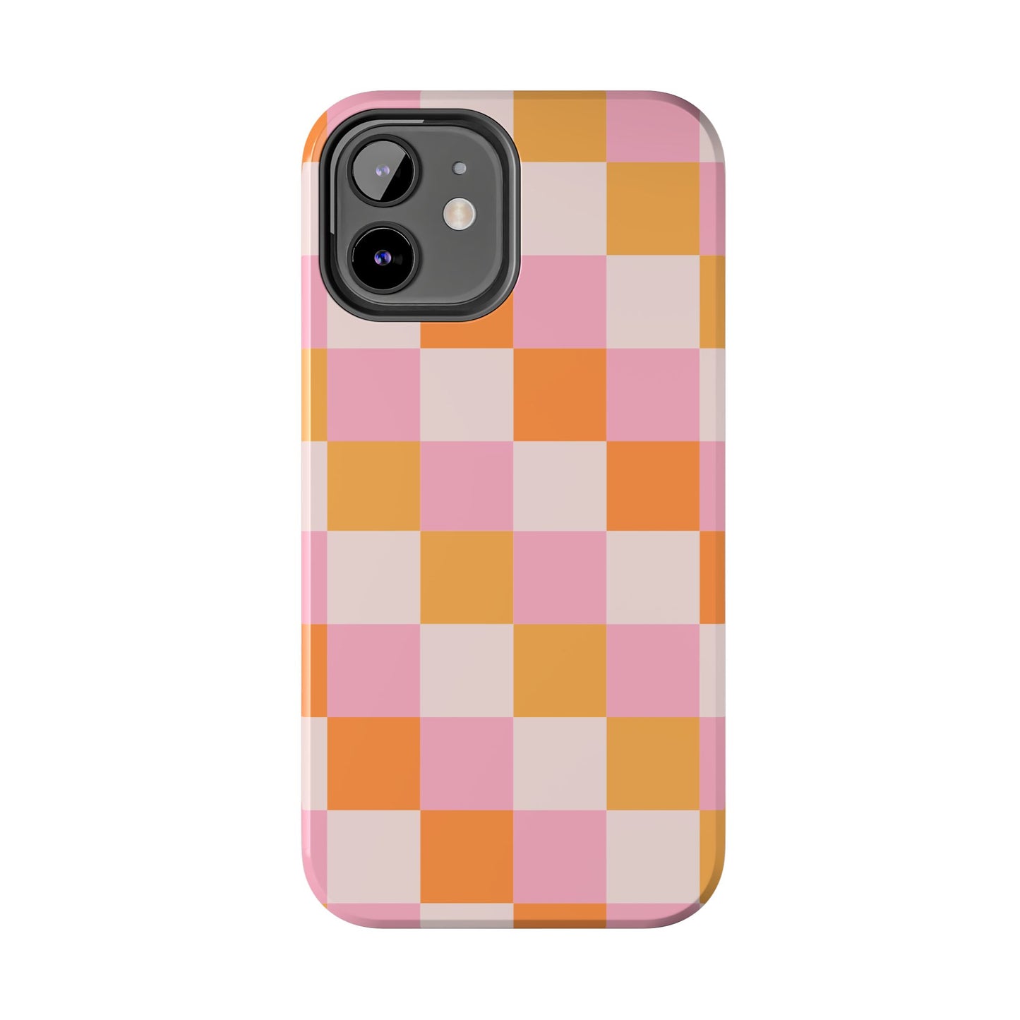 CHECKED ORANGE PINK WHITE-Tough Phone Cases