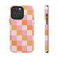 CHECKED ORANGE PINK WHITE-Tough Phone Cases