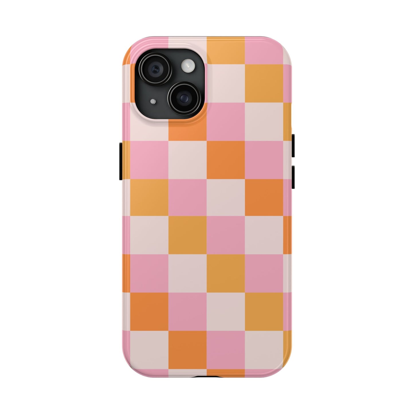 CHECKED ORANGE PINK WHITE-Tough Phone Cases