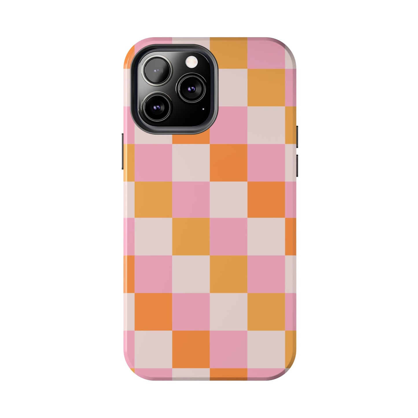 CHECKED ORANGE PINK WHITE-Tough Phone Cases