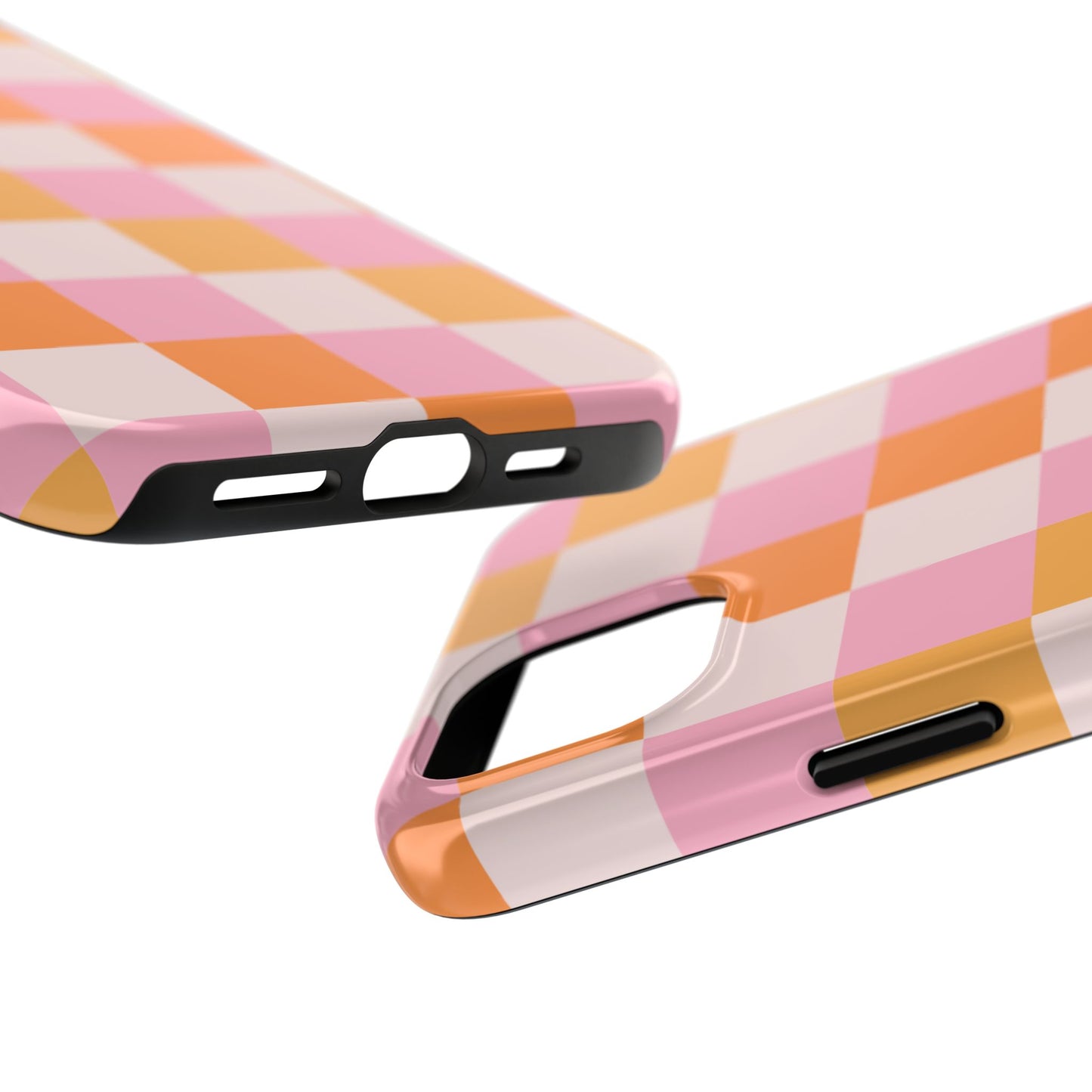 CHECKED ORANGE PINK WHITE-Tough Phone Cases