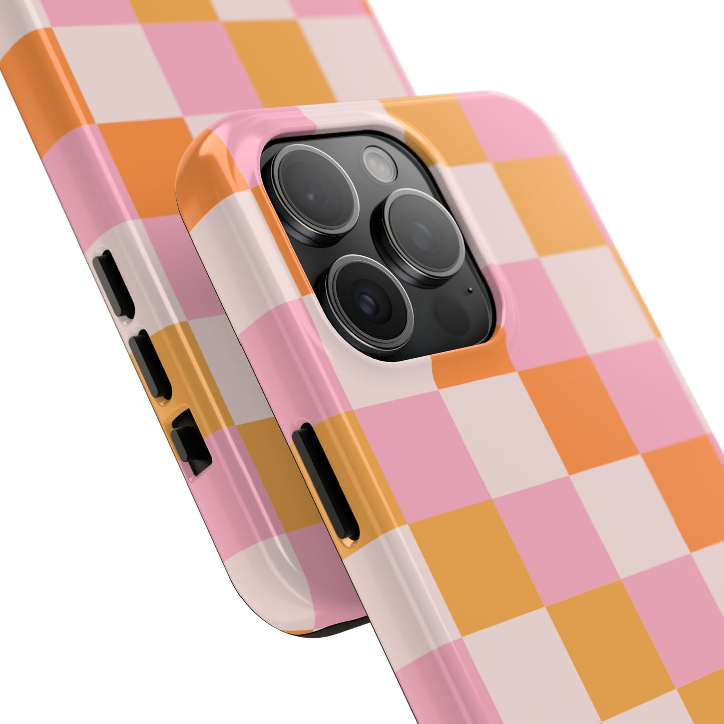 CHECKED ORANGE PINK WHITE-Tough Phone Cases