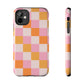 CHECKED ORANGE PINK WHITE-Tough Phone Cases