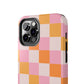 CHECKED ORANGE PINK WHITE-Tough Phone Cases