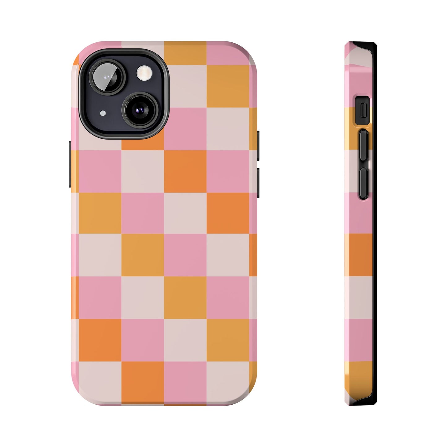 CHECKED ORANGE PINK WHITE-Tough Phone Cases