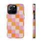 CHECKED ORANGE PINK WHITE-Tough Phone Cases