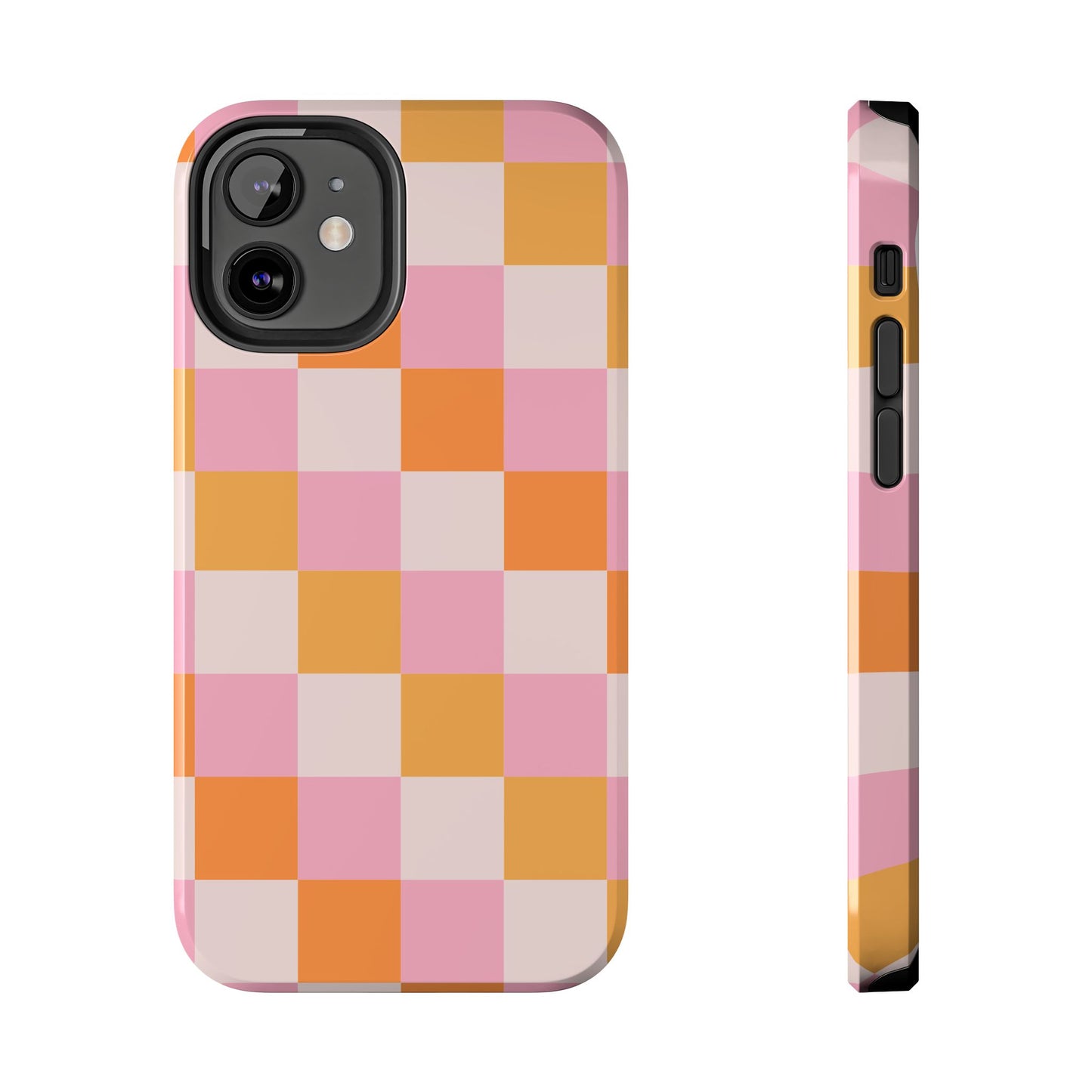 CHECKED ORANGE PINK WHITE-Tough Phone Cases