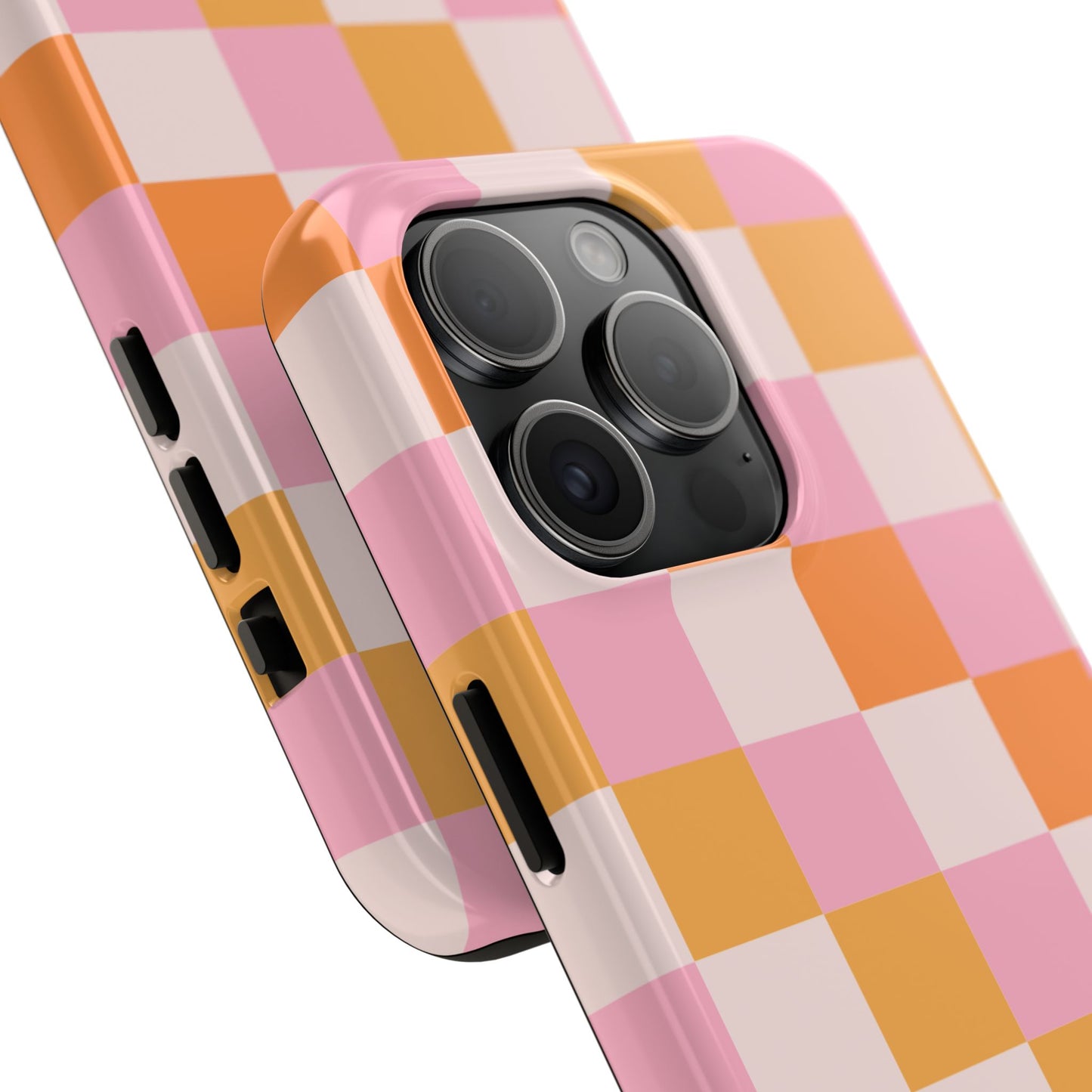 CHECKED ORANGE PINK WHITE-Tough Phone Cases