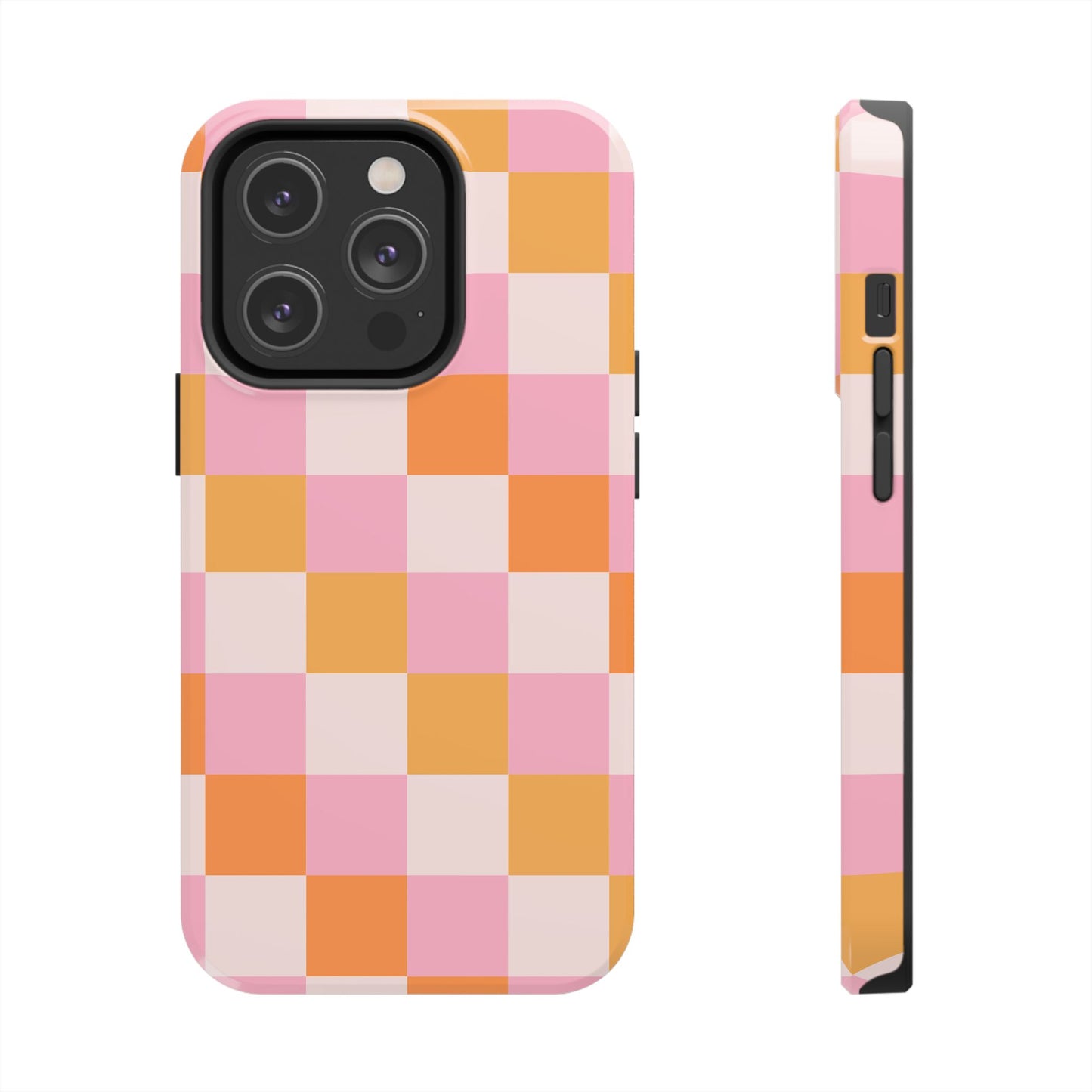 CHECKED ORANGE PINK WHITE-Tough Phone Cases