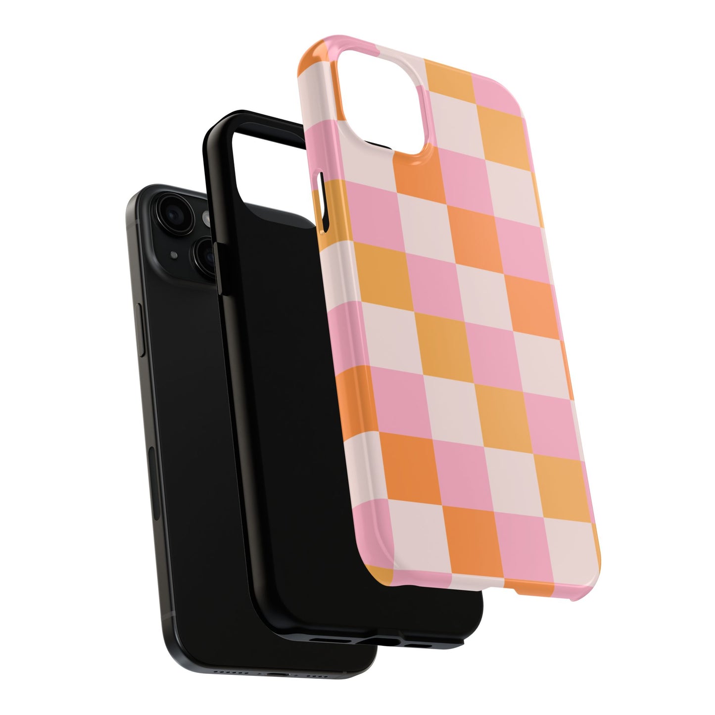 CHECKED ORANGE PINK WHITE-Tough Phone Cases