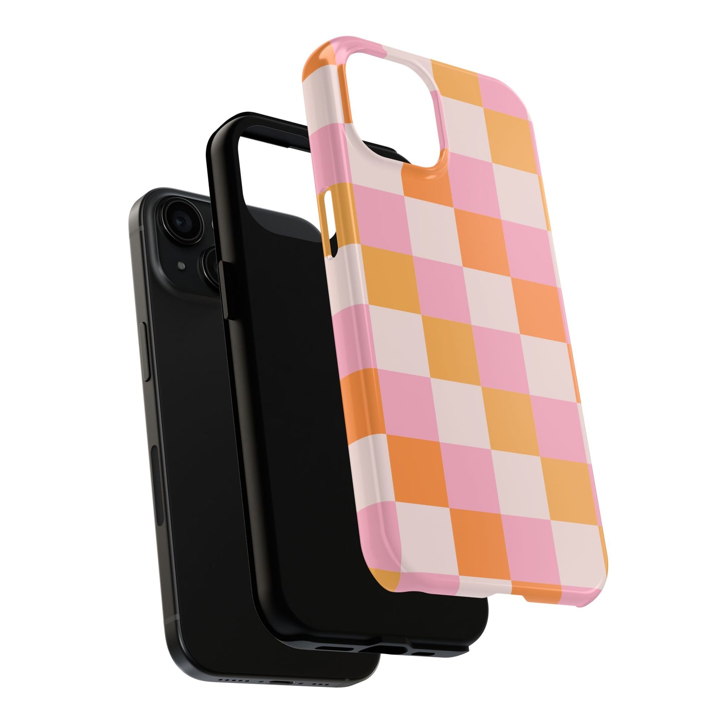 CHECKED ORANGE PINK WHITE-Tough Phone Cases