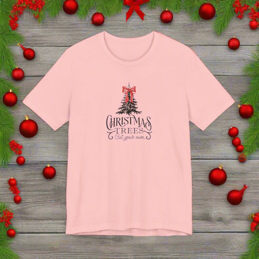 Old Fashion Christmas Tree Red Bow Unisex Jersey Short Sleeve Tee